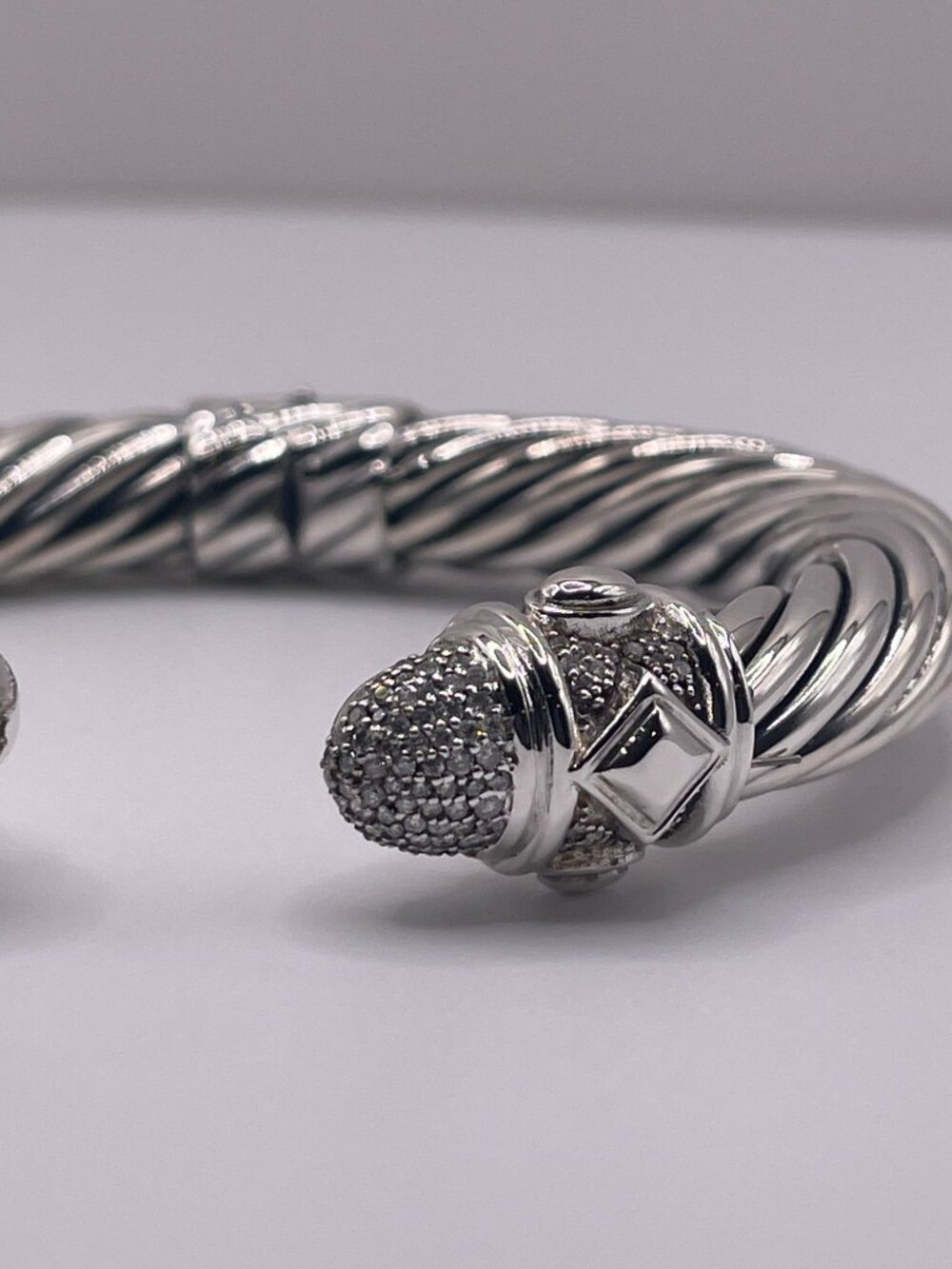 David Yurman 925 Silver Diamond Renaissance Cuff Bracelet - Picture 2 of 9